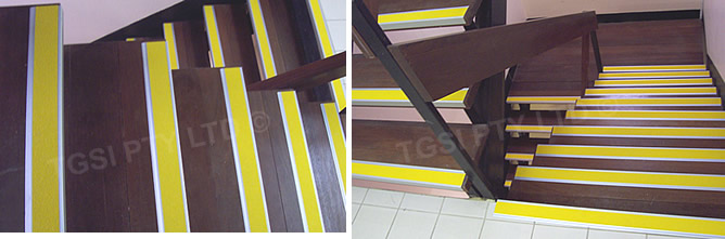 Safety Step 50 Aluminium stair nosings, yellow aluminium oxide insert, non slip